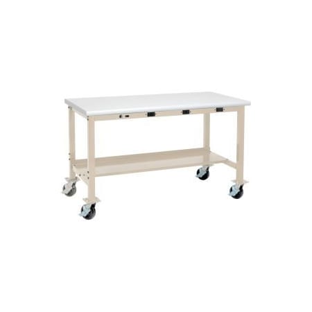 Global Equipment 72 x 30 Mobile Lab Workbench - Power Apron - Laminate Safety Edge - Tan 249416TN